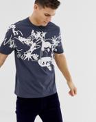 Asos White Loose Fit Heavyweight T-shirt In Abstract Print - Navy