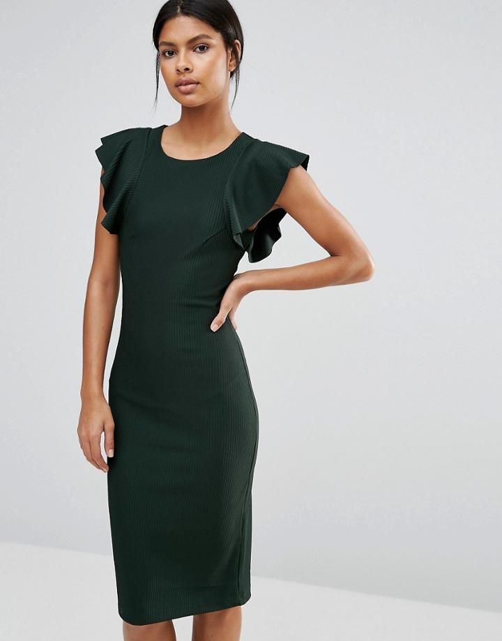 Y.a.s Alice Midi Dress With Frill Sleeves - Green
