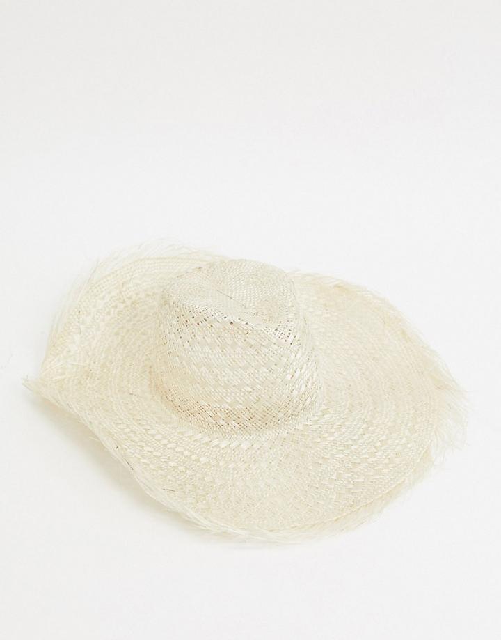 Asos Design Floppy Natural Straw Fedora With Raw Edge-brown