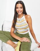 Jdy Crochet Halterneck Top In Multi Stripe-pink