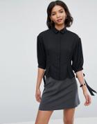 Asos Waisted Puff Sleeve Shirt - Black
