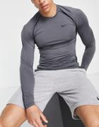 Nike Training Pro Dri-fit Slim Fit Long Sleeve Top In Gray