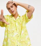 Collusion Camp Collar Shirt In Floral Print-yellow