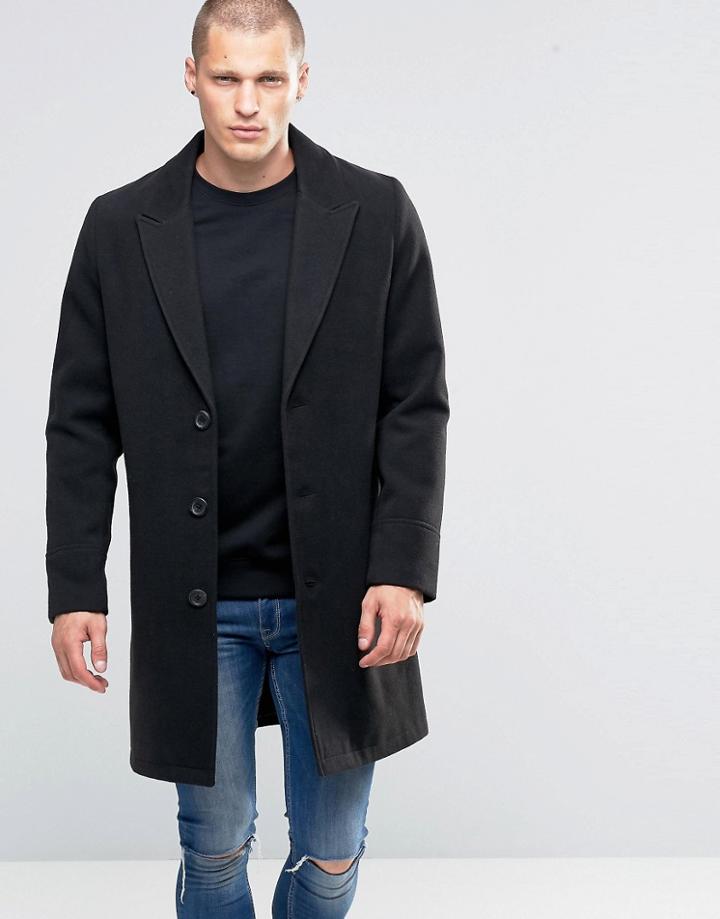Asos Overcoat In Black - Black