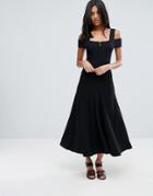 To Be Adored Sabina Cold Shoulder Midi Dress With Two Way Zipper - Black