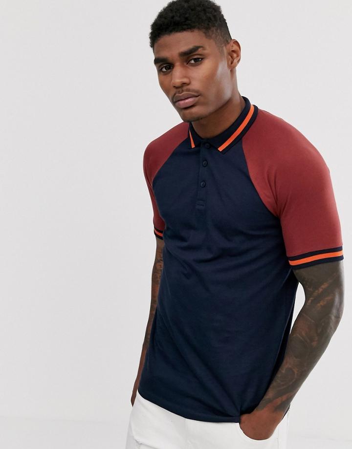 Asos Design Organic Polo Shirt With Contrast Tipping-navy