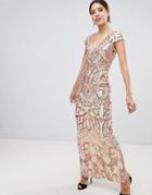 Bariano Embellished Maxi Dress With Cap Sleeve In Rose Gold - Gold