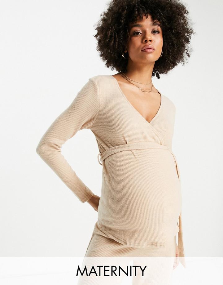 New Look Maternity Loungewear Wrap Top In Camel - Part Of A Set-brown