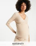 New Look Maternity Loungewear Wrap Top In Camel - Part Of A Set-brown