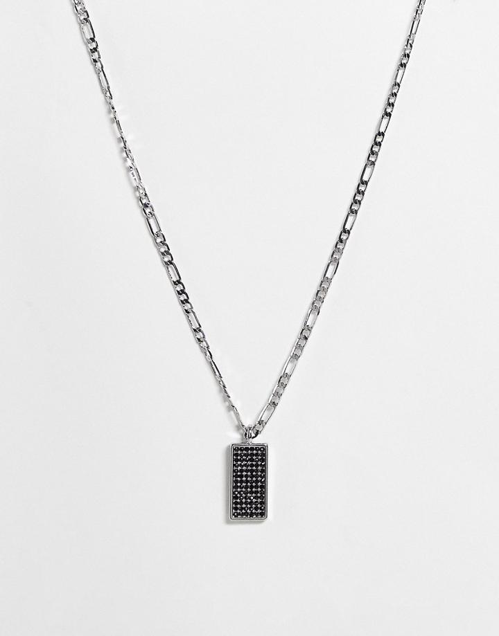 Asos Design Figaro Necklace With Bar Pendant And Pave Black Crystals In Silver Tone