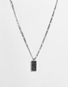 Asos Design Figaro Necklace With Bar Pendant And Pave Black Crystals In Silver Tone