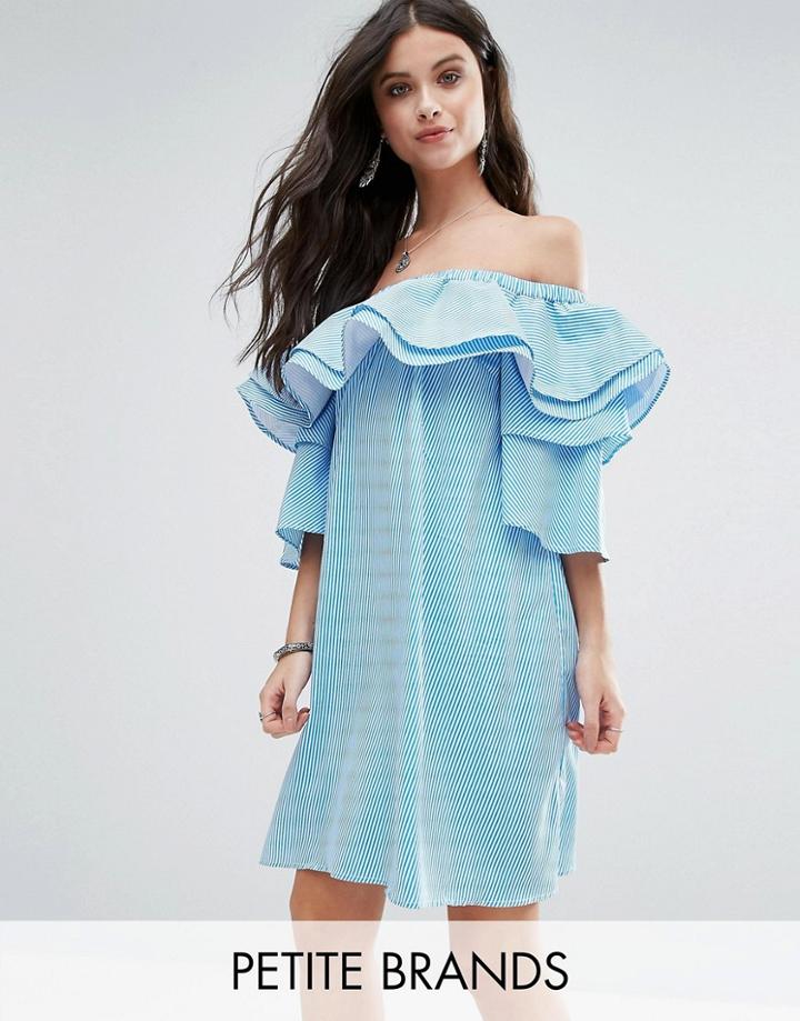 White Cove Petite Off Shoulder Boned Mini Dress With Volumnious Ruffle Sleeve Detail - Multi