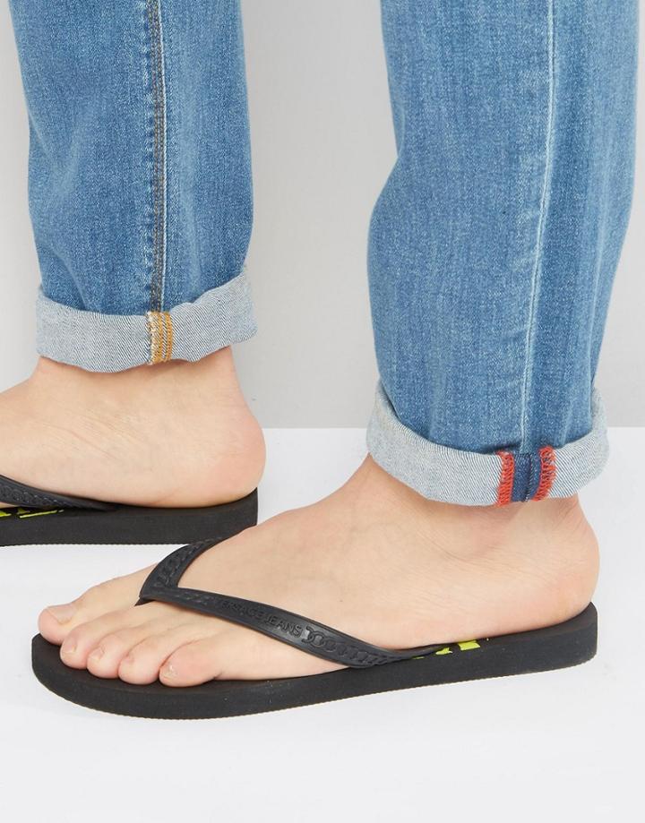 Versace Jeans Flip Flop With Logo In Black - Black