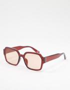 Asos Design Mid Square Sunglasses In Brown With Tonal Lens