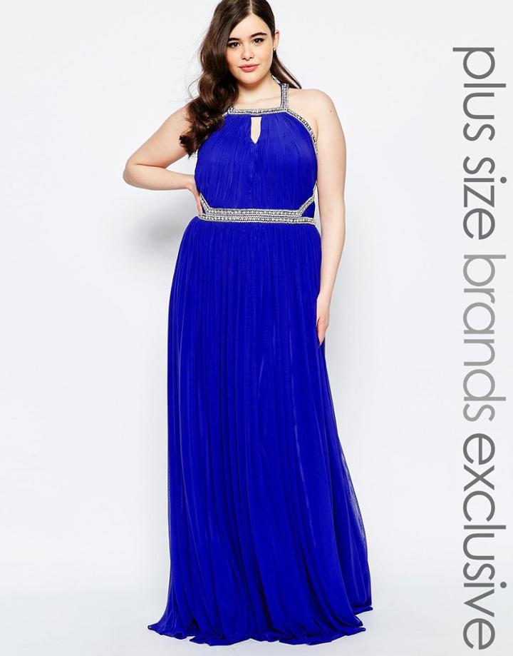 Forever Unique Plus Embellished Maxi Dress With Keyhole Detail - Blue