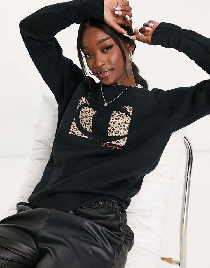 Champion Sweatshirt With Leopard Print Logo In Black
