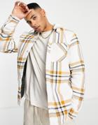 Threadbare Oversized Padded Check Shirt With Hood In Camel-neutral