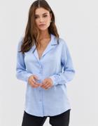 Asos Design Relaxed Satin Long Sleeve Shirt-blue