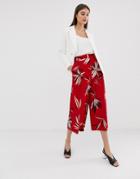 Emme Abstract Floral Print Wide Leg Pants - Red