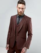 Asos Skinny Suit Jacket In Herringbone In Rust Wool Blend - Tan