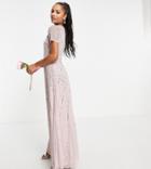 Frock And Frill Petite Bridesmaid Short Sleeve Maxi Dress With Embellishment In Dusty Mauve-pink