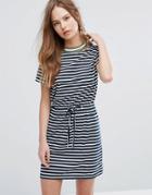 Heartbreak Stripe T-shirt Dress With Drawstring Waist - Navy