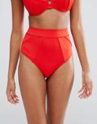 Asos Fuller Bust Exclusive Paneled High Waist Bikini Bottom - Red