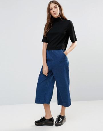 Neon Rose Denim Culotte - Blue