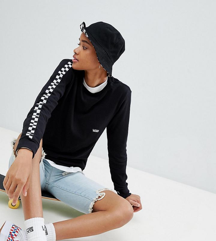 Vans Black Long Sleeve T-shirt With Checkerboard Arms