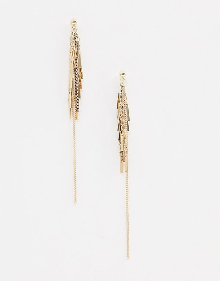 Nylon Mixed Chain Drape Earrings - Gold
