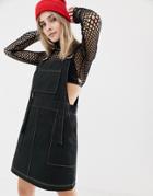 The Ragged Priest Mini Dress With Contrast Stitching-black