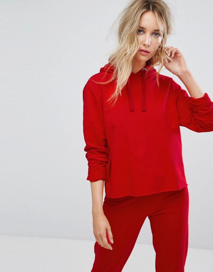 Asos Lounge Raw Edge Hoodie - Red
