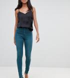 Asos Design Tall Ridley High Waist Skinny Jeans In Green Tone - Blue