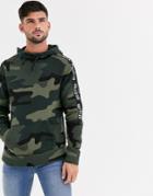 Hollister Icon And Sleeve Tape Logo Hoodie In Olive Camo-green