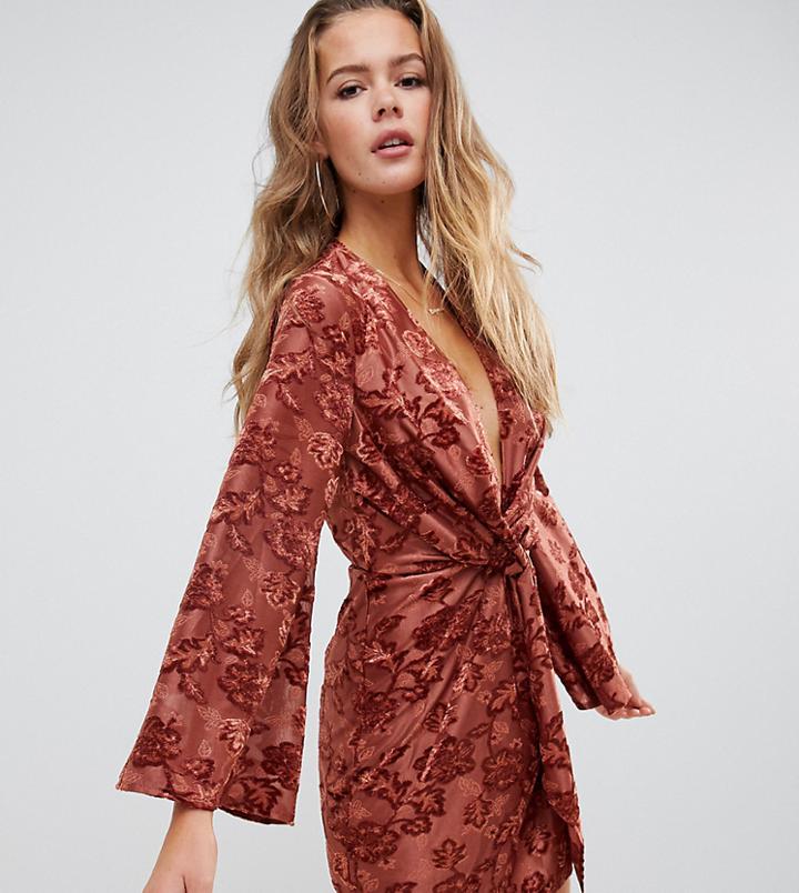 Missguided Devore Twist Front Mini Dress In Rust - Orange