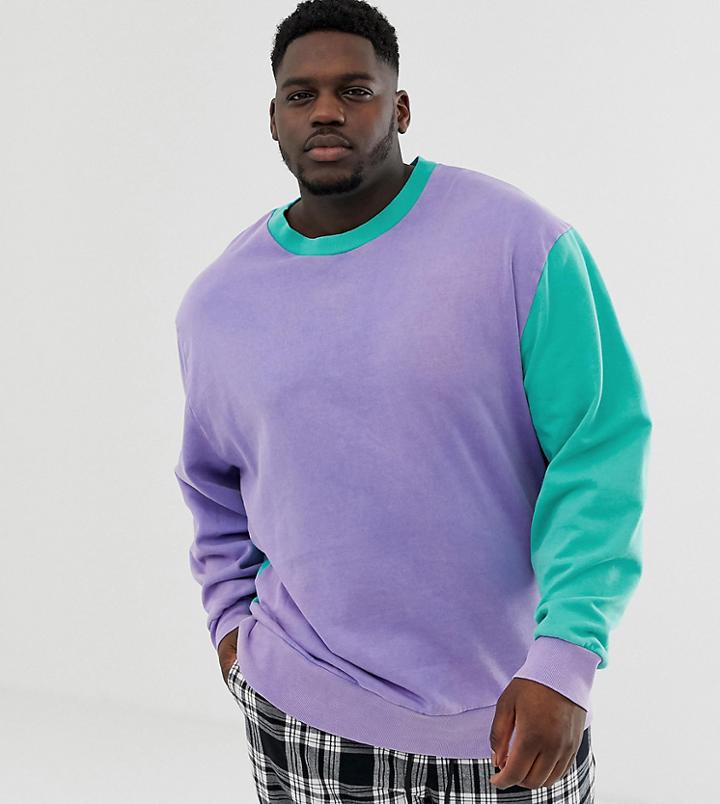 Collusion Plus Washed Color Block Sweat In Lilac-purple