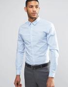 Asos Skinny Shirt In Blue Check With Long Sleeves - Blue