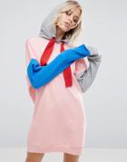 Asos Oversized Hoodie Dress In Color Block - Pink