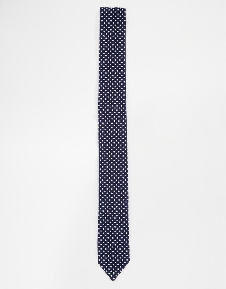 Reclaimed Vintage Polka Dot Skinny Tie In Navy - Navy
