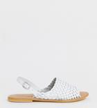 Asos Design Wide Fit Fraction Leather Woven Flat Sandals-white