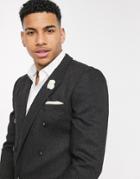 Asos Design Skinny Double Breasted Blazer In Charcoal Wool Mix Twill-grey