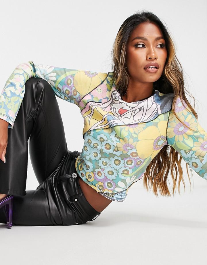 Topshop Anime Exposed Seam Top In Multi