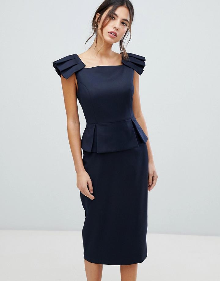 Ted Baker Rivaadd Pleated Shoulder Peplum Dress - Navy