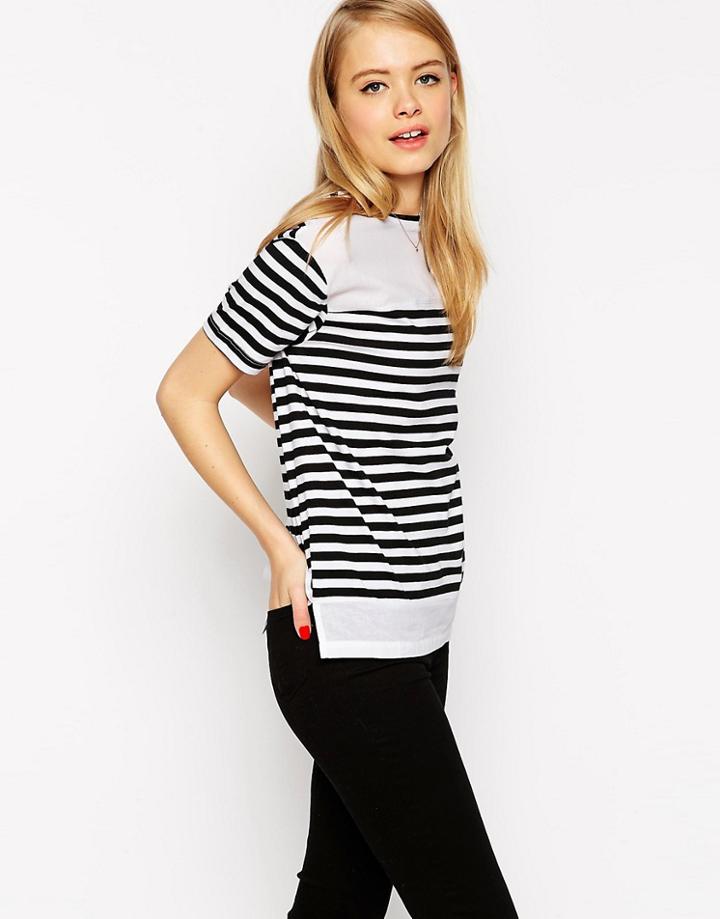 Asos Top In Stripe With Woven Panels - Black