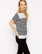 Asos Top In Stripe With Woven Panels - Black