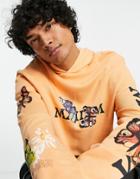Asos Design Oversized Hoodie In Peach With Multi Placement Floral Prints-orange