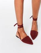 Asos Life Of The Party Lace Up Pointed Ballet Flats - Brown