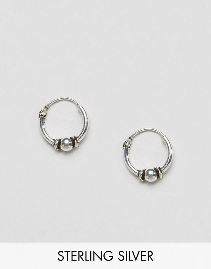 Asos Sterling Silver 10mm Hoop With Ball Earrings - Silver