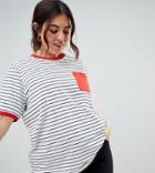 Asos Design Curve Stripe T-shirt With Contrast Pocket And Contrast Binding - Multi
