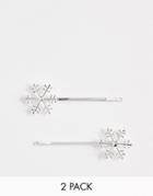 Asos Design Holidays Pack Of 2 Hair Clips In Snowflake Design With Crystals In Silver Tone